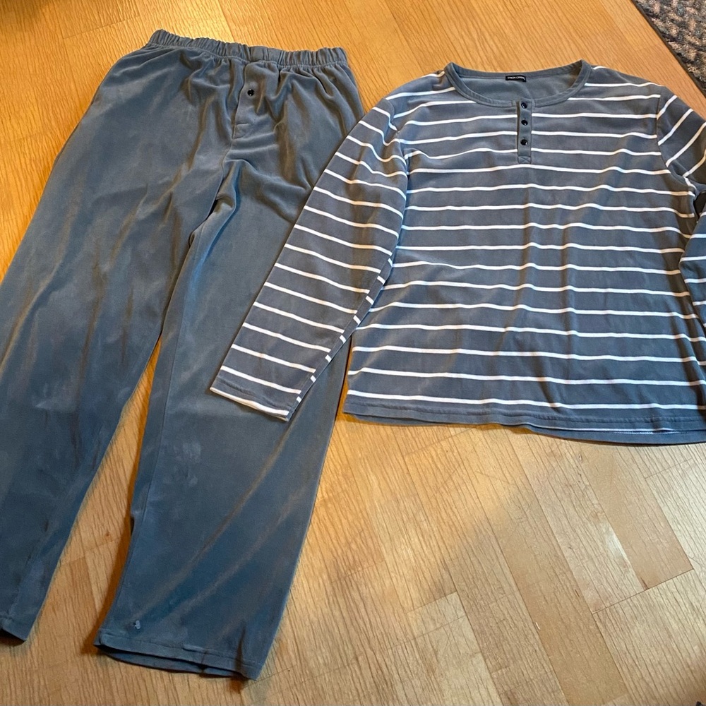 Simon Chang Blue and White Striped Pajama Set